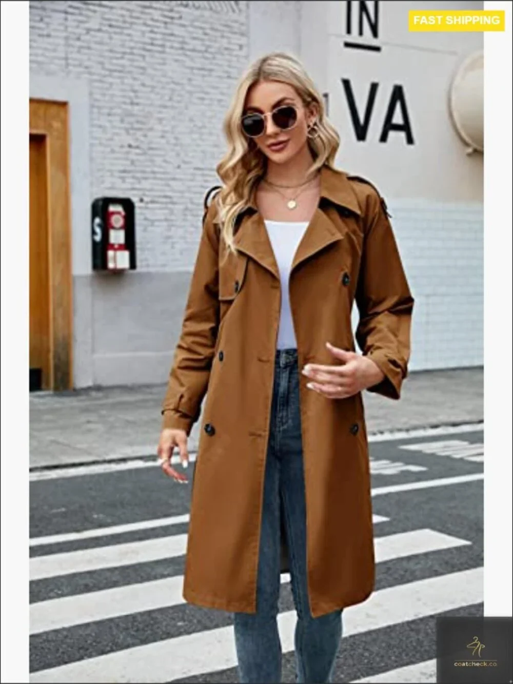 Classic Slim Fit Trench Coat Elegant Windproof Double Breasted Belted Overcoat - Picture 3 of 7